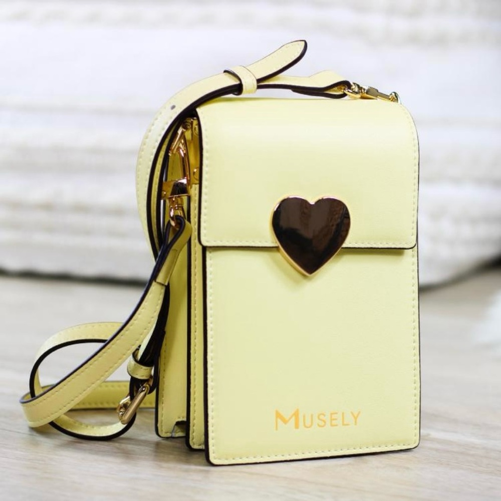 NWT Yellow and Gold Leather Crossbody Bag Purse